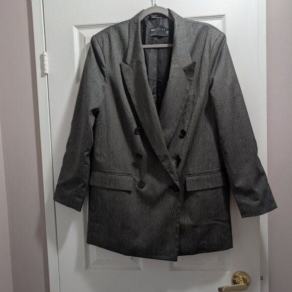 Asos Design Women's Oversized Gray Plaid Double-Breasted Blazer Size 10 Office - Picture 4 of 15